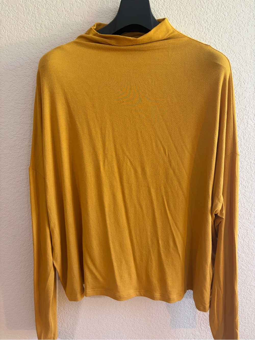 Mikey & Joey Women’s Mustard Gold Mock Neck Long-Sleeve Top Drop Sholder